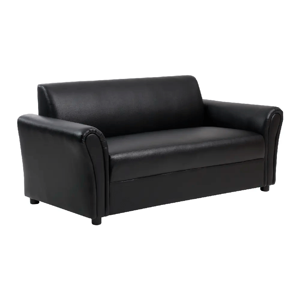 H-James 2.5-Seater Sofa – Black PVC Upholstery with Plastic Legs
