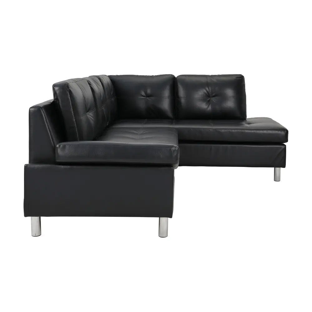 Ovira L-Shape Corner Sofa – Black PVC Upholstery with Chrome Legs