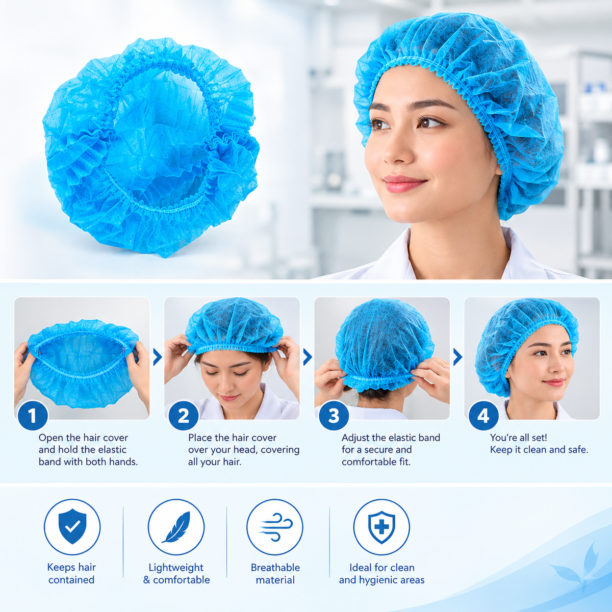 Disposable Hair Cover | Non-Woven Bouffant Cap | Blue
