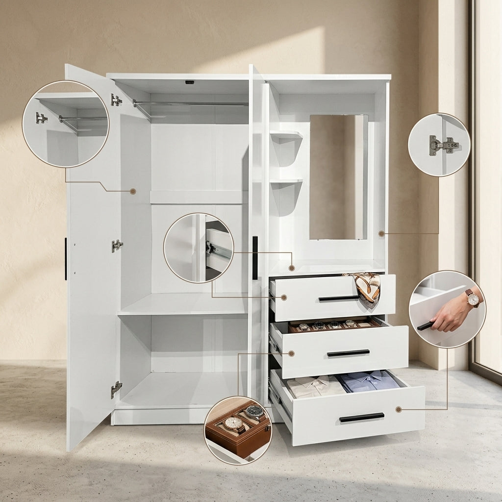 Wardrobe 2-Door 3-Drawer with Open Dresser Unit | GV AD2D3WD