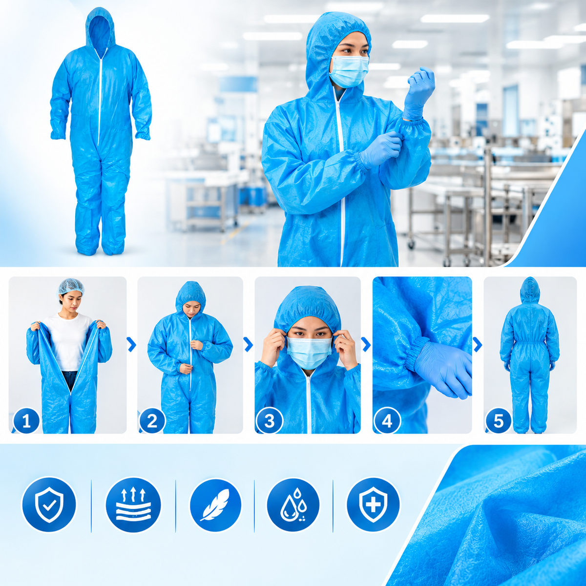 Disposable Body Suit | Non-Woven Protective Coverall | Blue