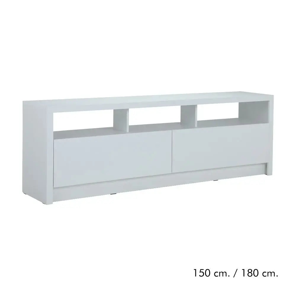 White High-Gloss TV Console Unit | 150cm / 180cm | Open Shelf & Cabinet