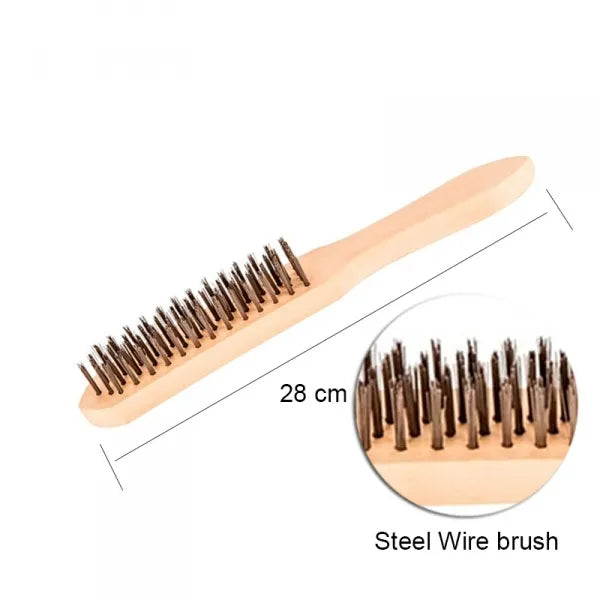 Steel Wire Brush – 6 Row Raw Wood Handle (28cm)
