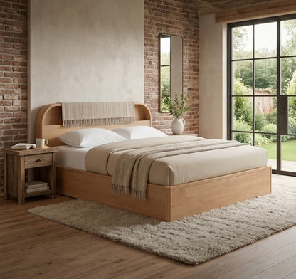 Aomori Bed | 6ft | Rubber Wd Veneer | Natural Oak