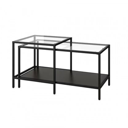 Coffee Table Set of 2 – 90x50cm | Black Metal & Glass | 80215332