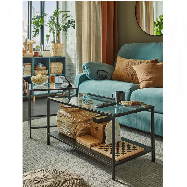 Coffee Table Set of 2 – 90x50cm | Black Metal & Glass | 80215332