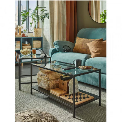 Coffee Table Set of 2 – 90x50cm | Black Metal & Glass | 80215332