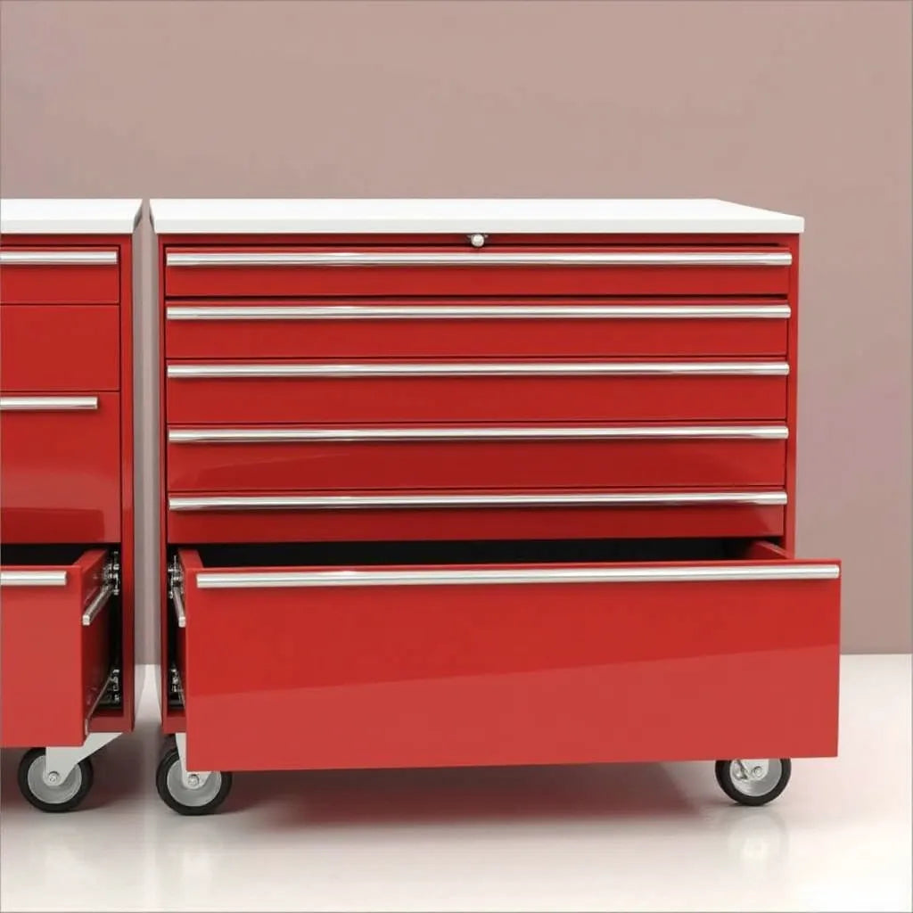 DR6028 Multi-Drawer Mobile Workshop Cabinet – Red | Steel Bar Handles