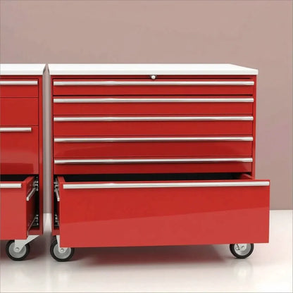 DR6028 Multi-Drawer Mobile Workshop Cabinet – Red | Steel Bar Handles