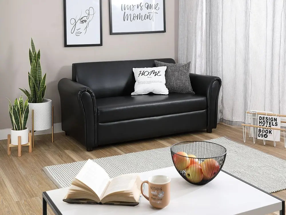 H-James 2.5-Seater Sofa – Black PVC Upholstery with Plastic Legs