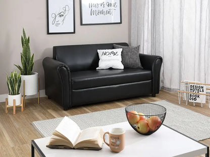 H-James 2.5-Seater Sofa – Black PVC Upholstery with Plastic Legs