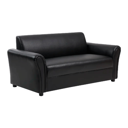 H-James 2.5-Seater Sofa – Black PVC Upholstery with Plastic Legs
