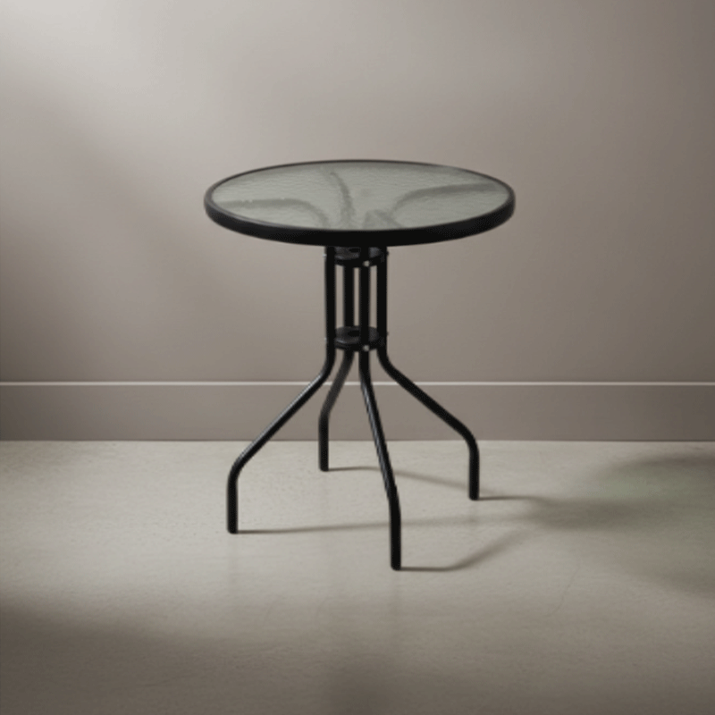 Glass Top Outdoor Bistro Table | 63×73 cm | Black Steel Frame