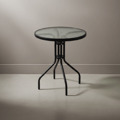 Glass Top Outdoor Bistro Table | 63×73 cm | Black Steel Frame