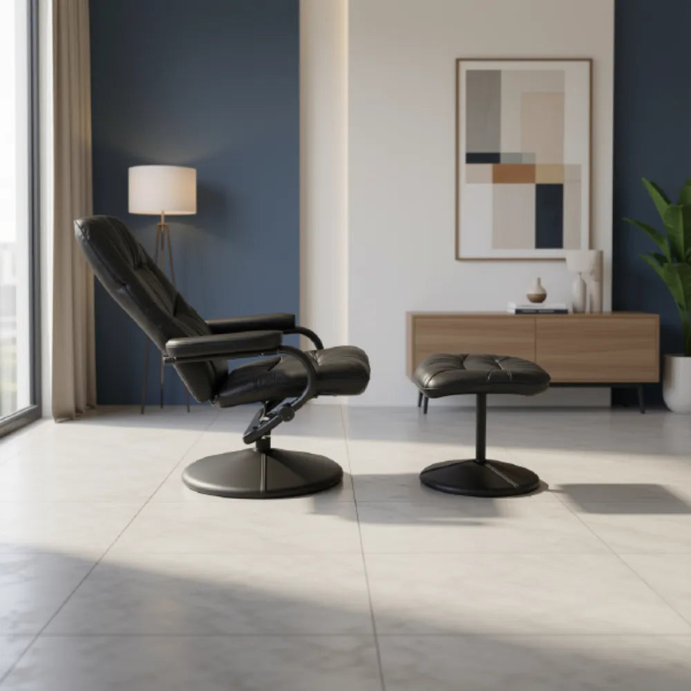 H-THAZAR PVC Relax Chair + Stool – Black