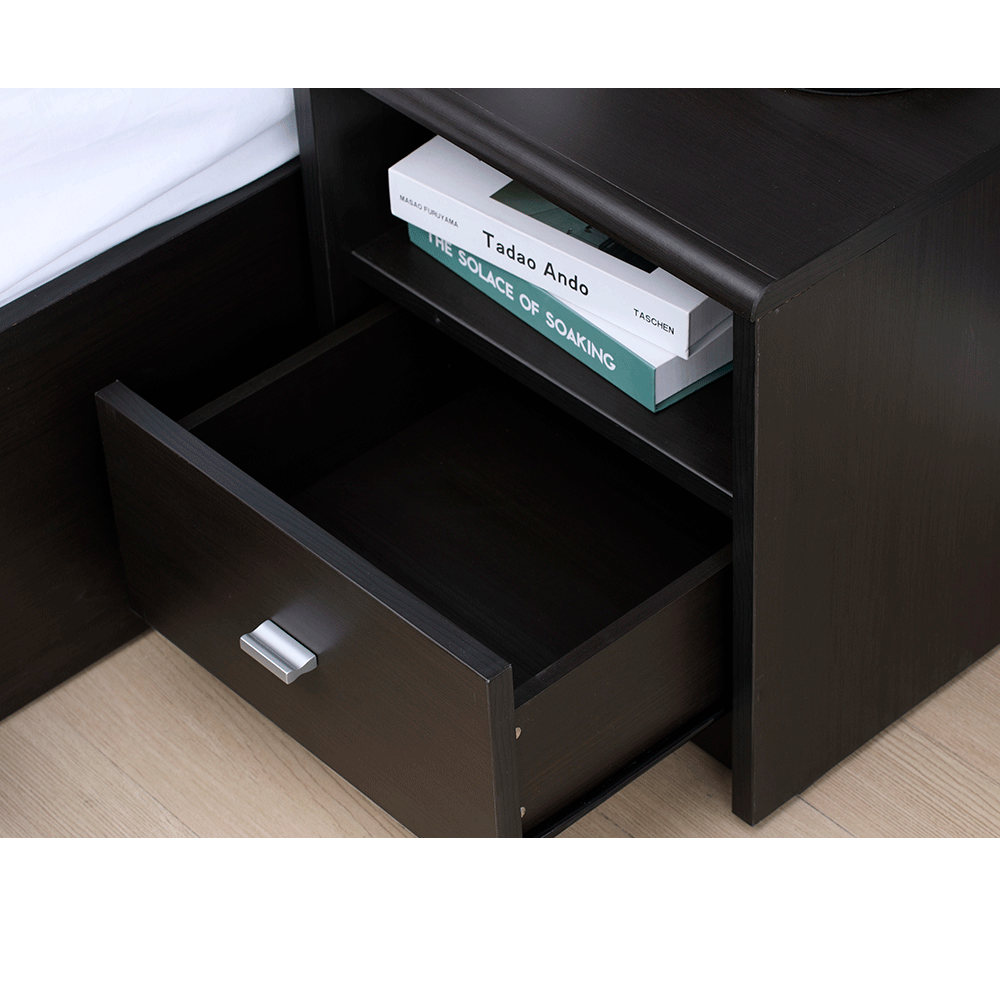 Winner Night Stand – Black Brown | Bedside Table with Drawer & Open Shelf