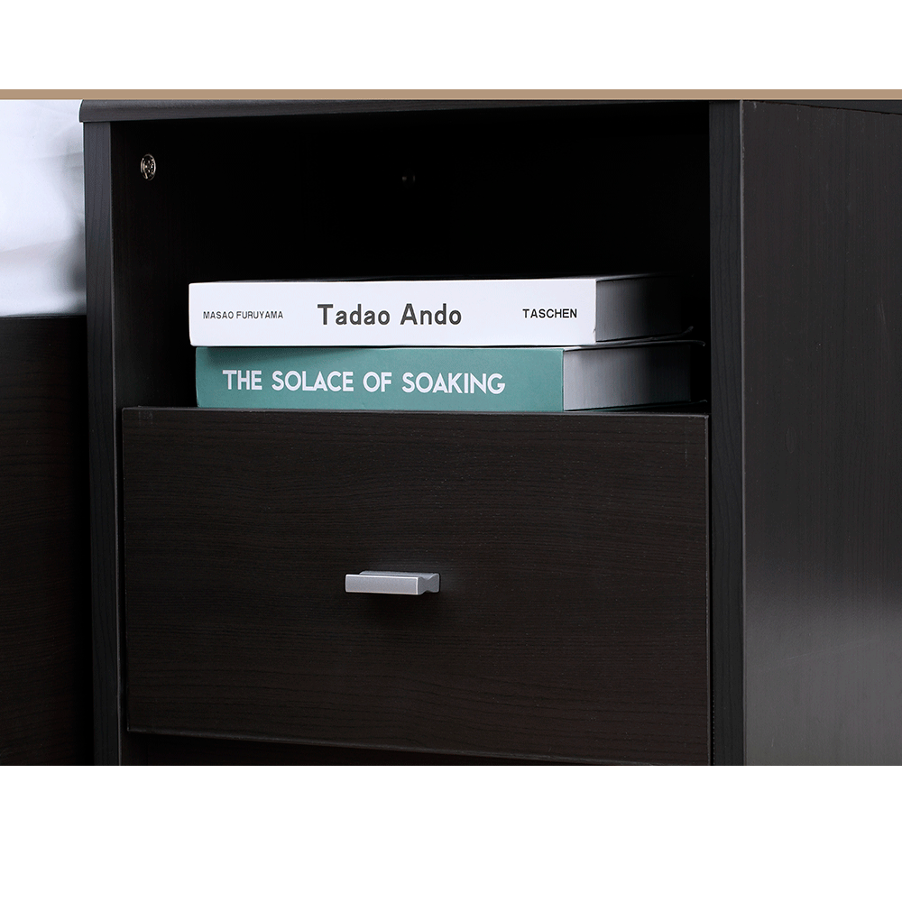 Winner Night Stand – Black Brown | Bedside Table with Drawer & Open Shelf