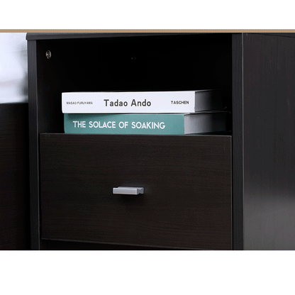 Winner Night Stand – Black Brown | Bedside Table with Drawer & Open Shelf