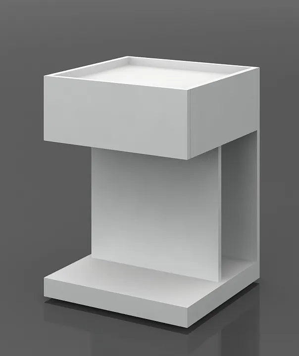 Seona Bedside Night Table | 39cm | Hi-Gloss White | Geometric C-Shape