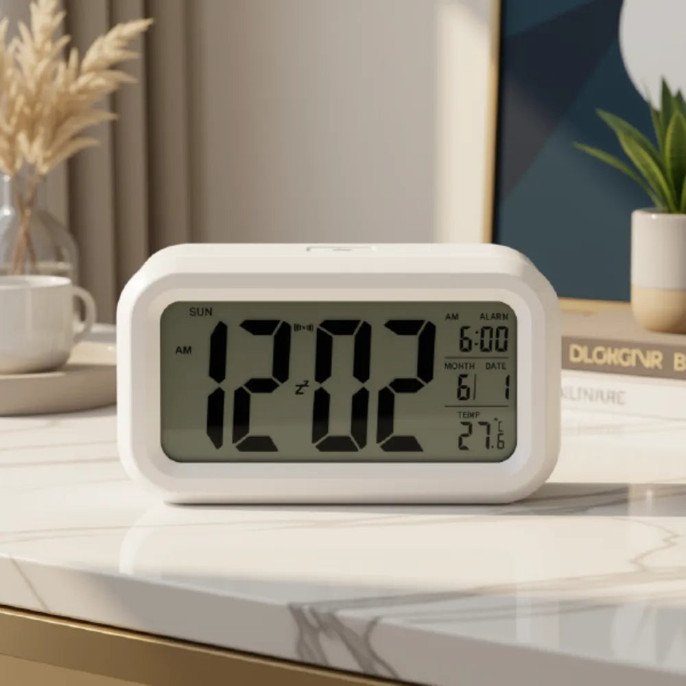 Giltana Digital Alarm Clock | 3" | 13.5x4.8x7.4cm | LCD Display | White | Temperature & Date