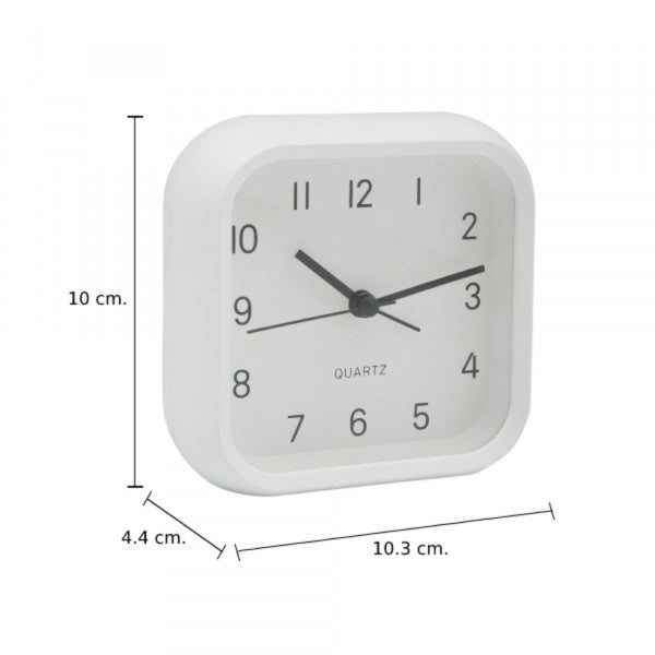 Fosh Quartz Alarm Clock | 4" | 10.3x10x4.4cm | White | Minimalist Desk & Bedside Clock
