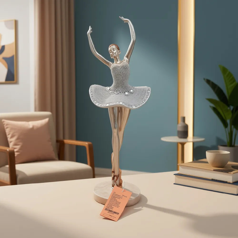 Elleen Ballerina Sculpture | 17" | Silver | Beaded Tutu | Premium Home Décor Figurine