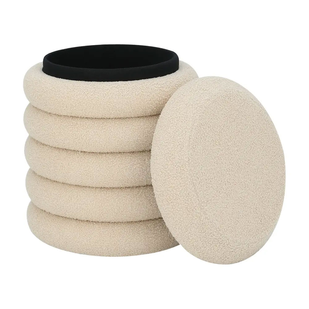 Dolly Fabric Stool - Boucle Round Ottoman