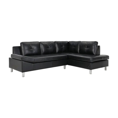 Ovira L-Shape Corner Sofa – Black PVC Upholstery with Chrome Legs