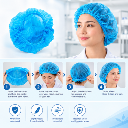 Disposable Hair Cover | Non-Woven Bouffant Cap | Blue