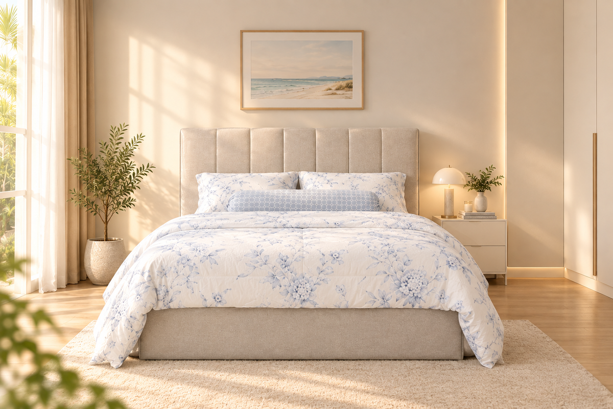 A101D Upholstered Bed 5ft - Beige Fabric