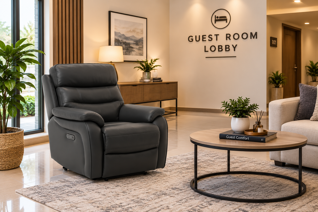 COW LEATHER/PVC, 4 ELECTRIC RECLINERS 1E #180 GREY