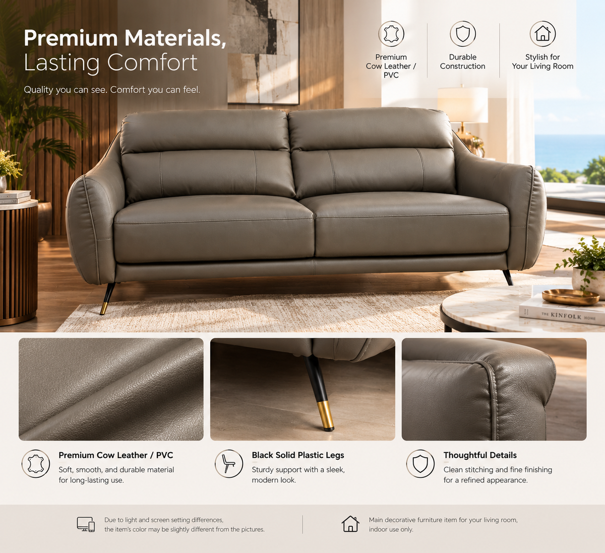 Modern Fixed Sofa - Premium Cow Leather