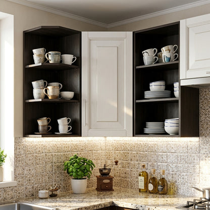 Kitchen Corner Upper Cabinet – One Door | Dark Oak & White