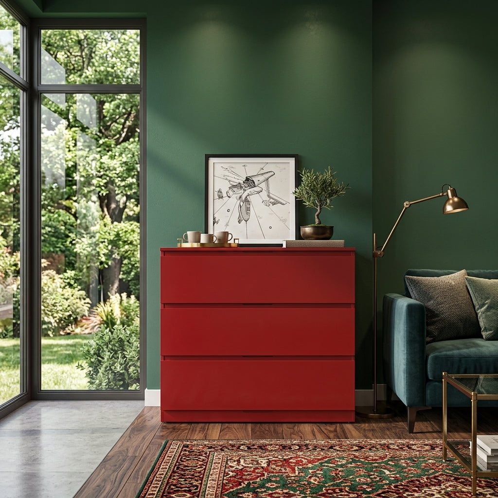 DR6014 3-Drawer Chest – Bold Red | Handleless Design