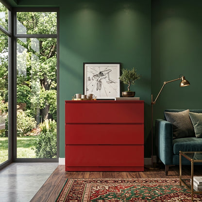 DR6014 3-Drawer Chest – Bold Red | Handleless Design