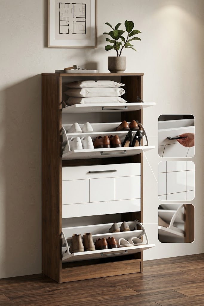 Shore Cabinet – 4-Tier | Columbia Oak & White