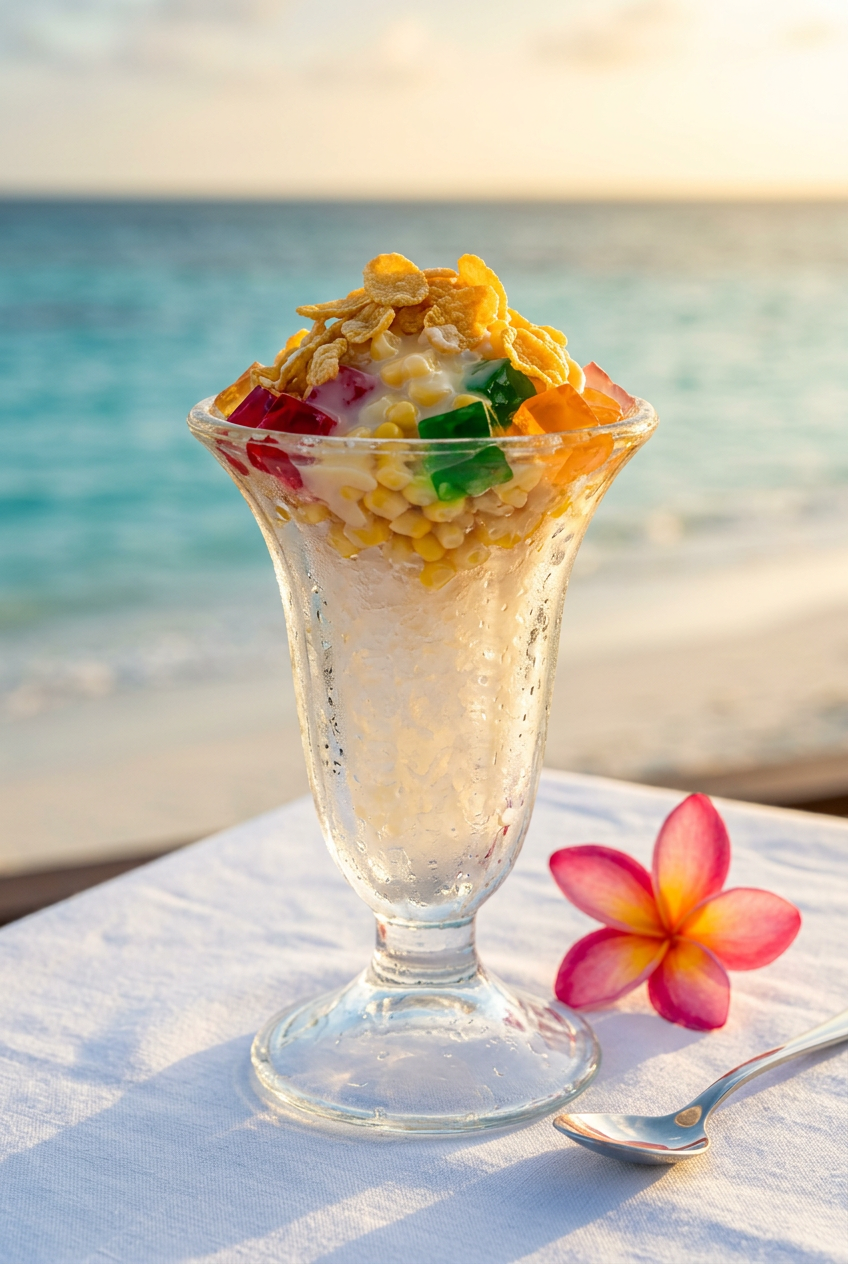 Alaska Sundae Cup with Mais Con Yelo at Beachside Dining Table