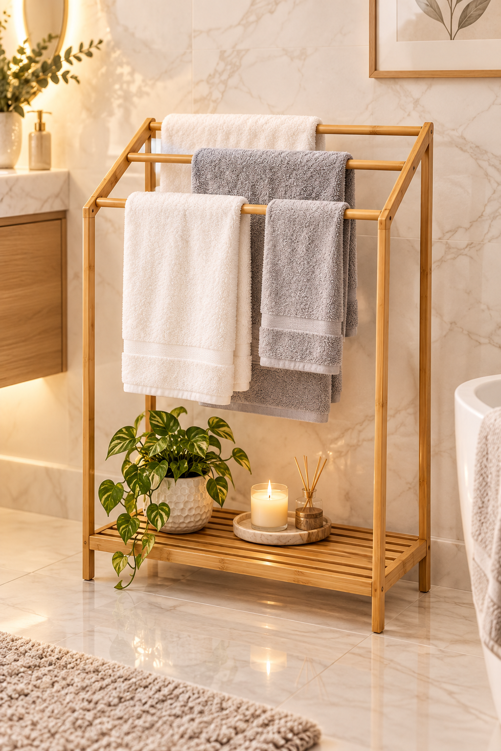 Bamboo Towel Rack - Cozy Bathroom