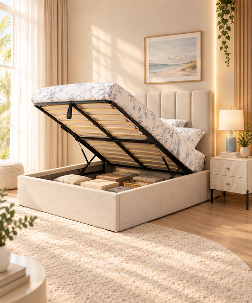 A101D Upholstered Bed 5ft - Beige Fabric