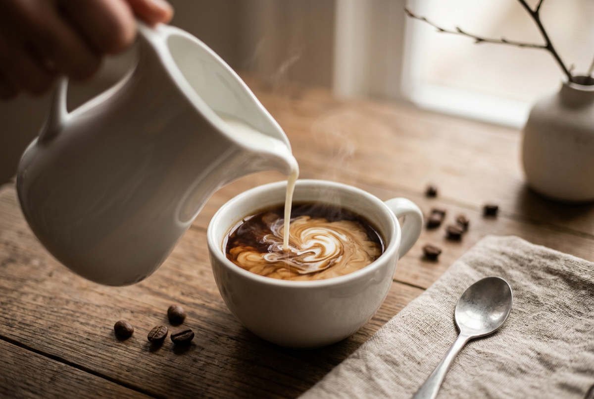 Creamer Jug Pouring into Coffee