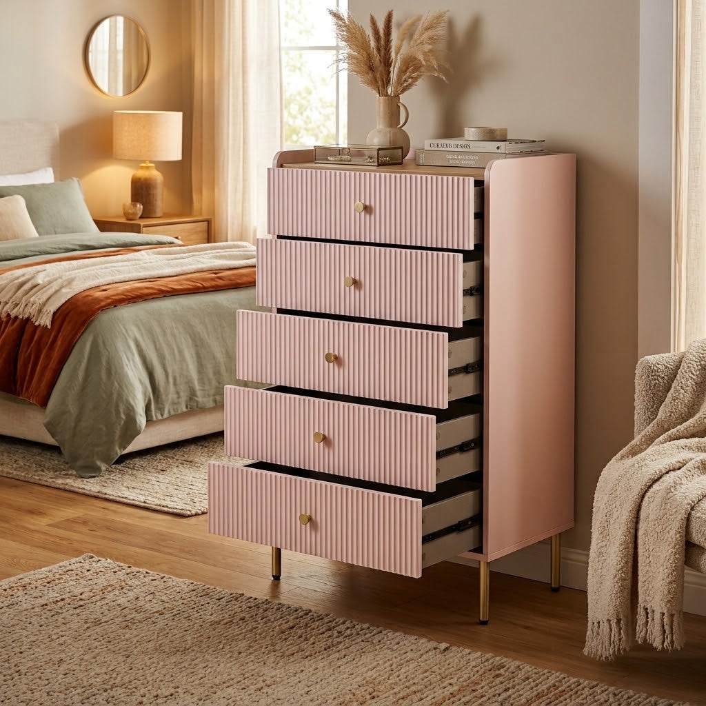Seoul Chest of 5 Drawers 70cm | Pink