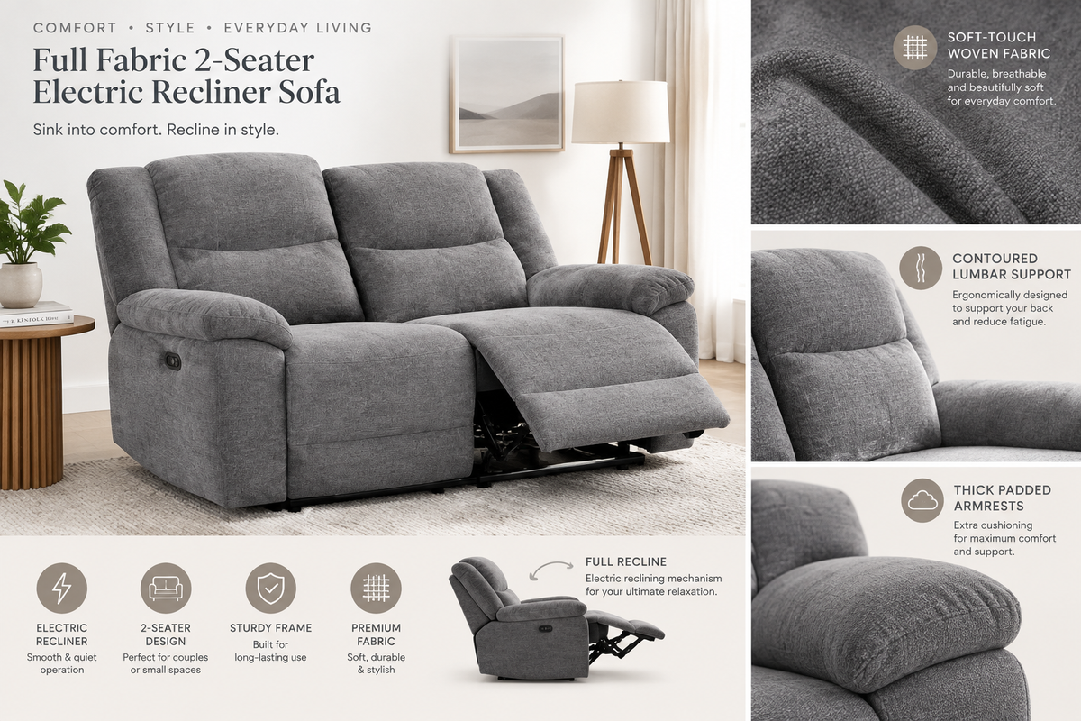 Full Fabric 2-Seater Electric Recliner – Quality Detail