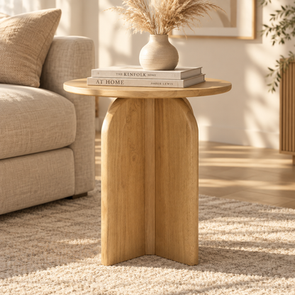 Round Oak Side Table – Lifestyle Ad