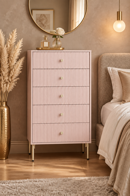 Seoul 5-Drawer Chest – Neutral Greige & Gold Luxe Bedroom