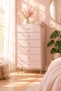 Seoul 5-Drawer Chest – Pink Minimalist Bedroom