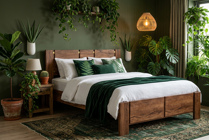 Walnut Bed Frame Jungle Botanical Bedroom