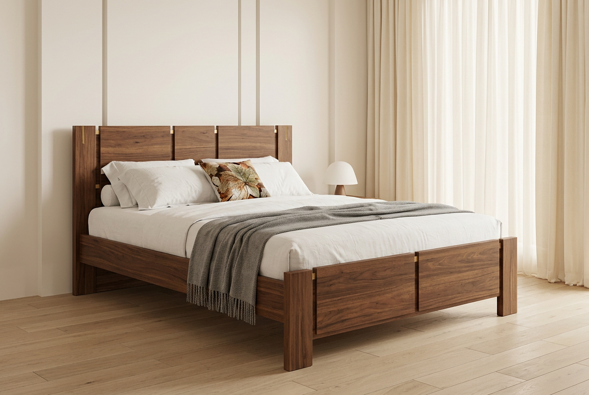 Walnut Bed Frame Minimalist Bedroom Hero