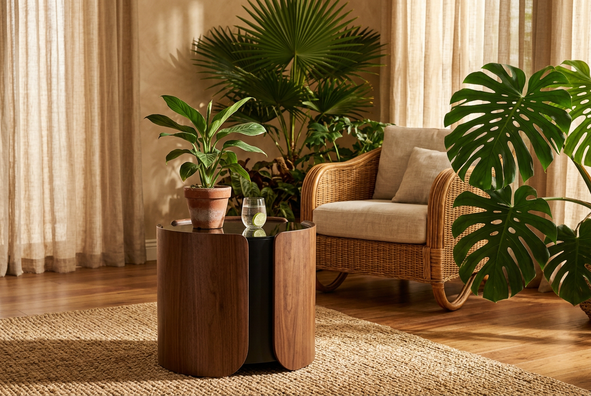 Walnut Side Table – Tropical Living Room