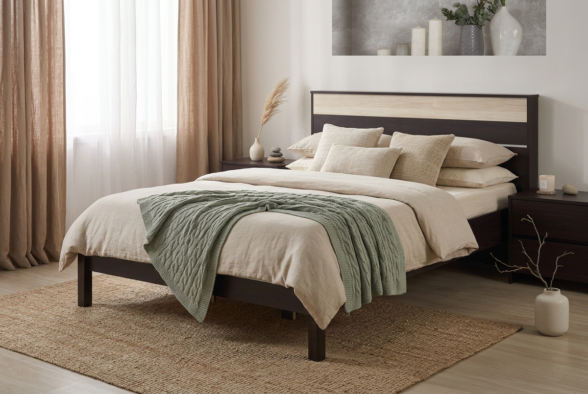 Wenge Bed Frame Japandi Bedroom