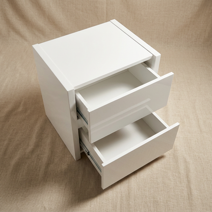 White Gloss Night Stand Open Drawers Hero